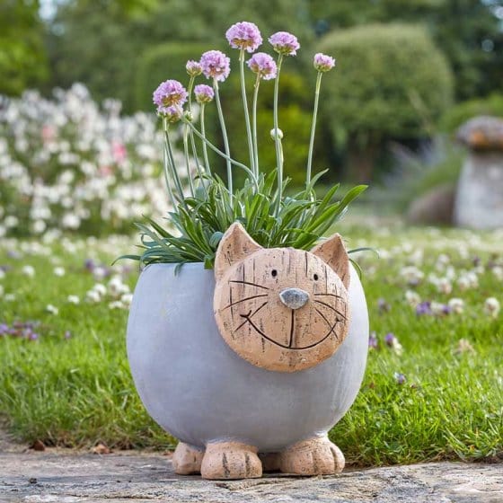 cat potted plant Smart Garden Woodstone Cat Planter 25cm – Trowell Garden Centre