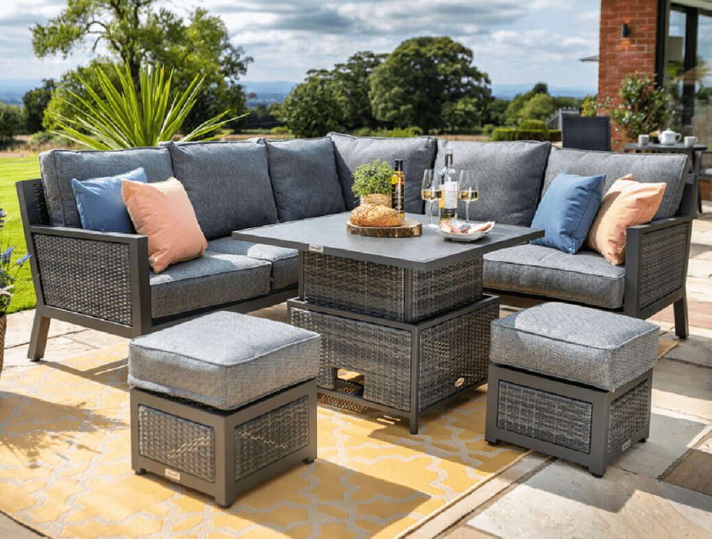 Corner garden furniture with adjustable table sales