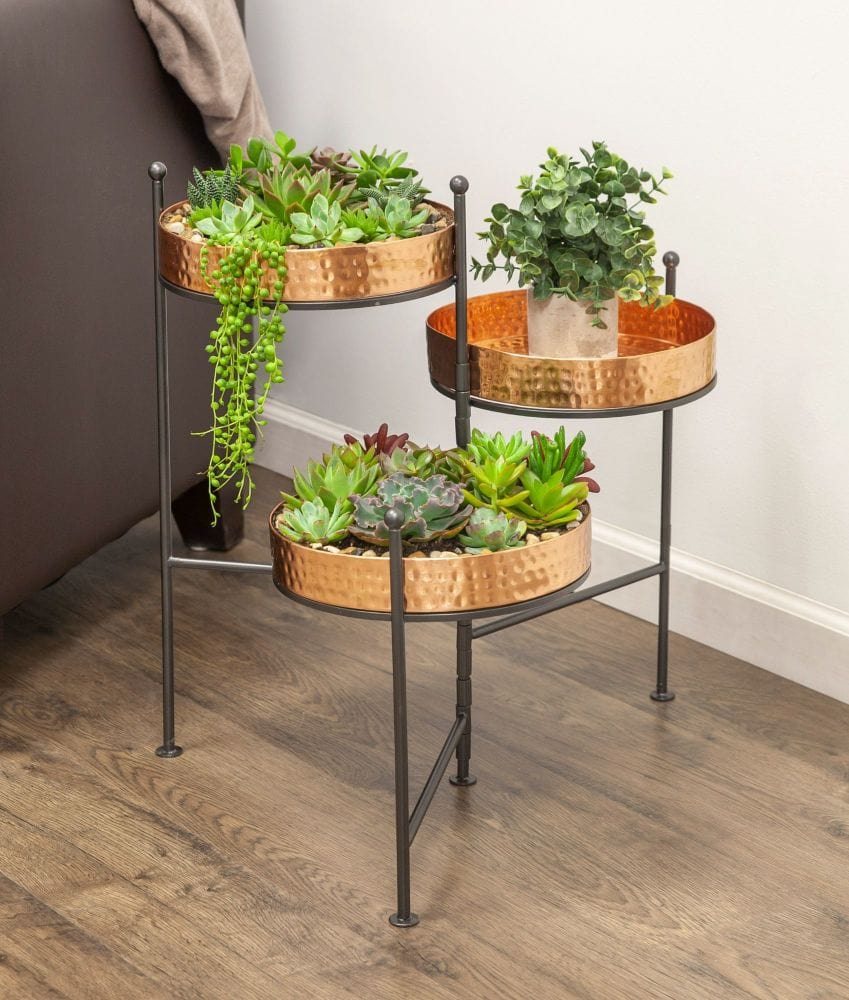 house plant stands uk Panacea Three tier Copper Hammered plant Stand – Trowell Garden Centre