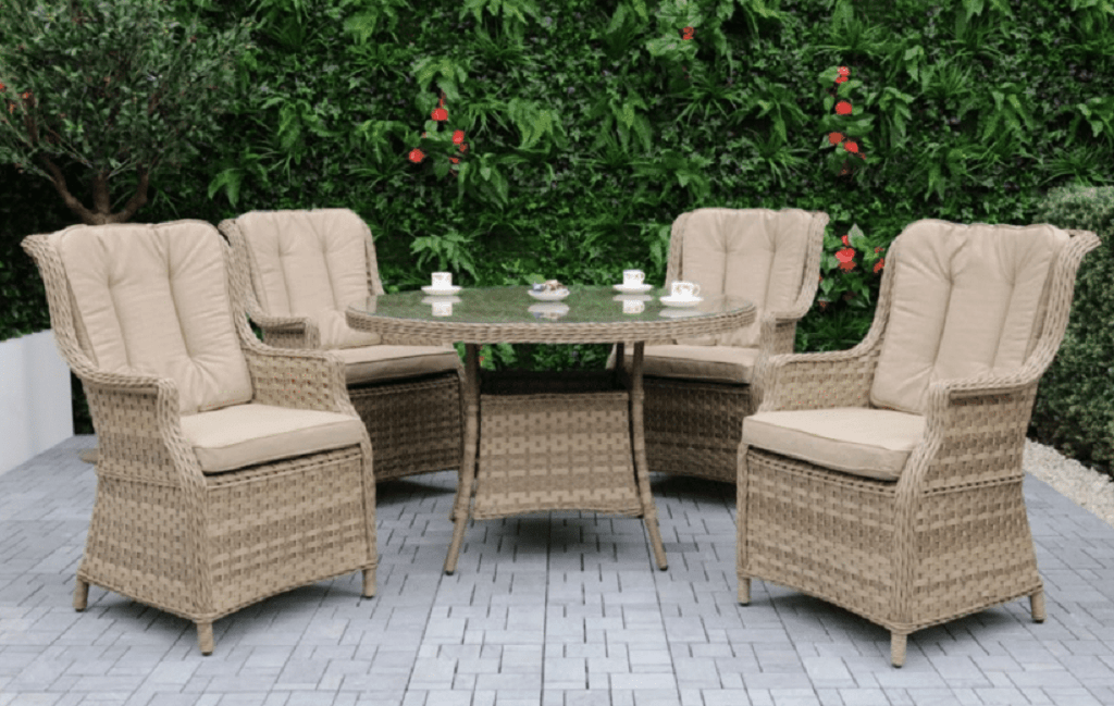 Pembrook Chatsworth 4 Seat Round Dining Set Natural Trowell Garden Centre