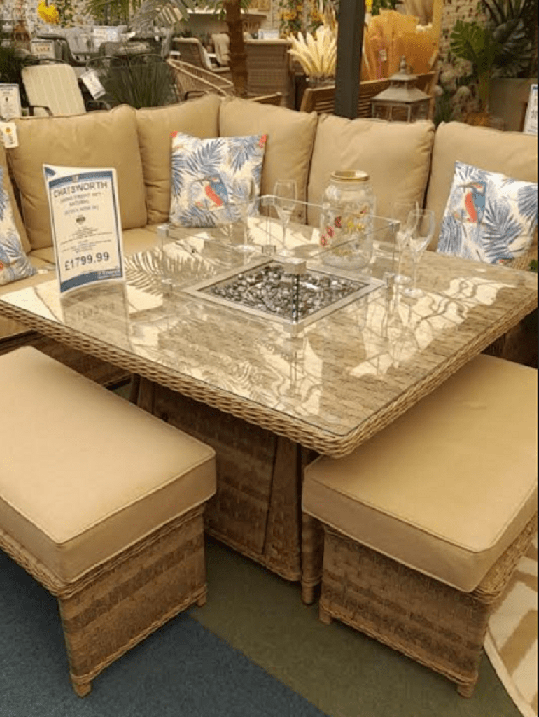 Pembrook Chatsworth Dining Firepit Set Natural Trowell Garden Centre