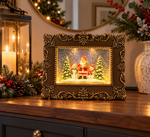 Shatchi Battery Operated USB 27 x 21cm Musical Water Lantern Frame Santa