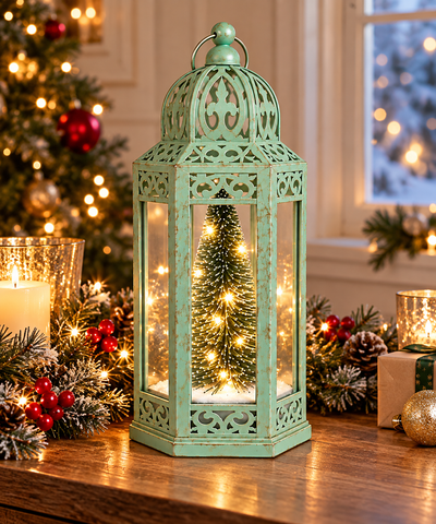 Shatchi Battery Operated Lantern with Tree – Three Assorted Designs