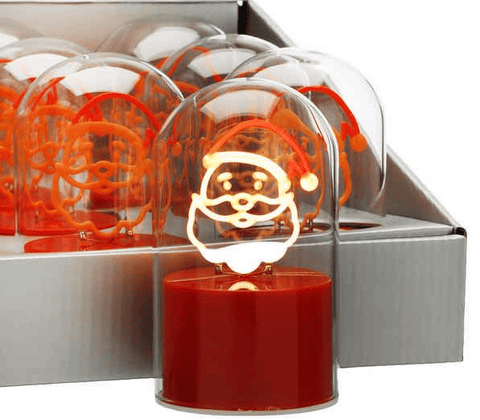 Festive LED cloche light 12cm Battery Operated Santa Face Cloche Light – Warm White & Red LED Christmas Decoration