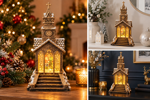 Shatchi Battery Operated USB 34cm Musical Water Lantern Church