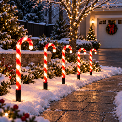 Shatchi Candy Cane Outdoor Lights Set of 5 B/O Red
