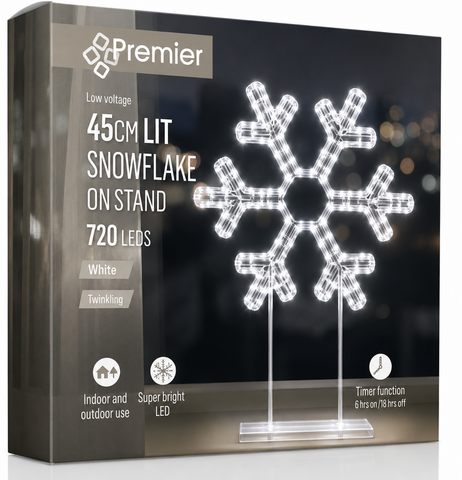 Premier Twinkling 720 LED White Snowflake Tabletop Decoration – 45cm