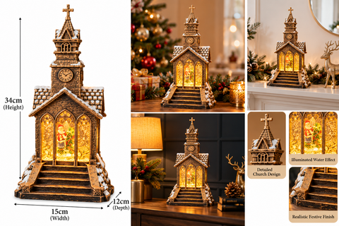 Shatchi Battery Operated USB 34cm Musical Water Lantern Church