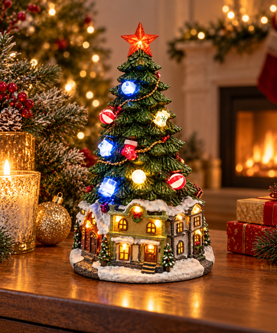 Shatchi 30cm Battery Operated LED Resin Tree Village Scene