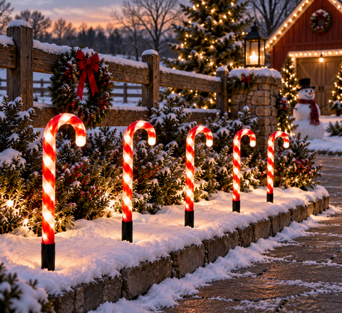 Shatchi Candy Cane Outdoor Lights Set of 5 B/O Red