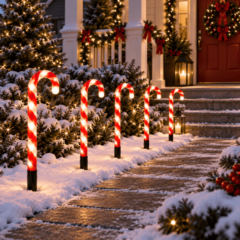 Shatchi Candy Cane Outdoor Lights Set of 5 B/O Red