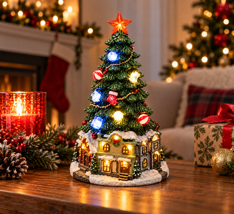 Shatchi 30cm Battery Operated LED Resin Tree Village Scene
