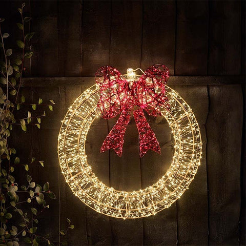 Three Kings LED Galaxy Warm White Christmas Wreath with Red Bow– 50cm