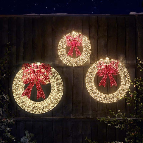Three Kings LED Galaxy Warm White Christmas Wreath with Red Bow– 50cm