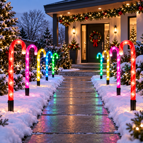 Shatchi Candy Cane Outdoor Lights Set of 5 B/O Multicolour