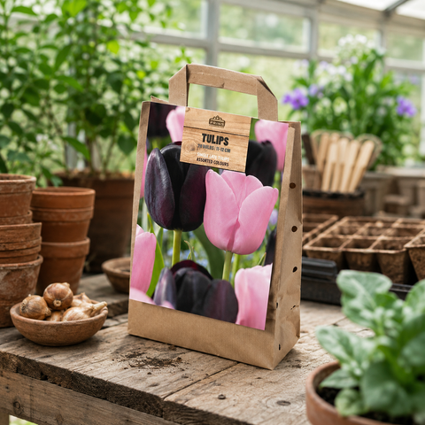 Prins Charming Triumph Black/Pink Tulip Bulbs – Gift Bag