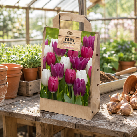 Prins Charming Triumph Pink/White/Purple Tulip Bulbs – Gift bag