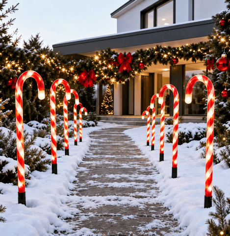 Shatchi Candy Cane Outdoor Lights Set of 5 B/O Red