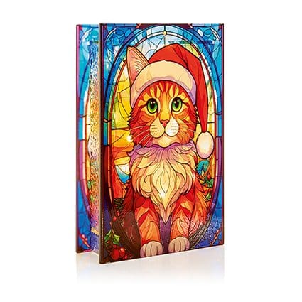 Premier Christmas stained Glass Tabletop Decor B/O Lit Cat with Santa Hat Stained Glass Tabletop Decoration – 21 x 13cm