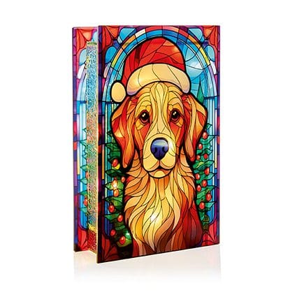 Premier Christmas stained Glass Tabletop Decor B/O Lit Dog with Santa Hat Stained Glass Tabletop Decoration – 21 x 13cm