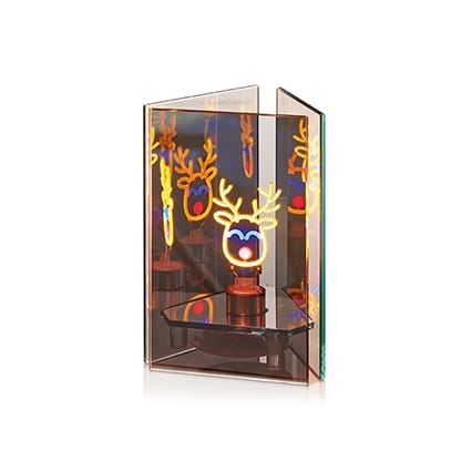 Premier Lit Window Scene Decoration B/O Lit Glass Triple Sided Reindeer Tabletop Decoration – 16cm
