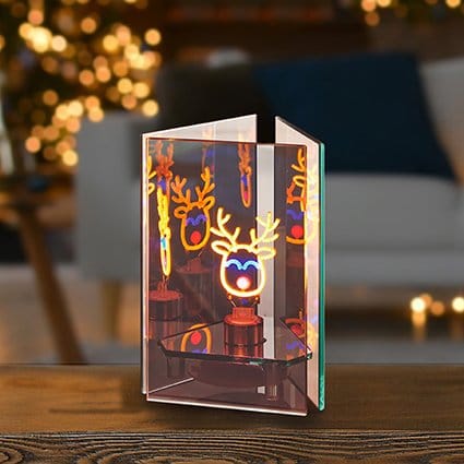 Premier Lit Window Scene Decoration B/O Lit Glass Triple Sided Reindeer Tabletop Decoration – 16cm