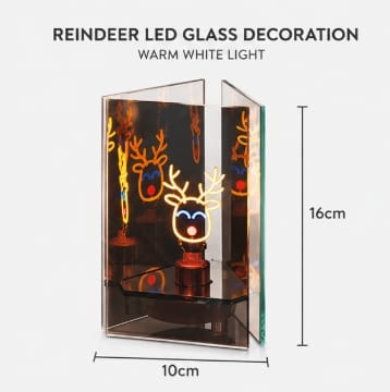 Premier Lit Window Scene Decoration B/O Lit Glass Triple Sided Reindeer Tabletop Decoration – 16cm
