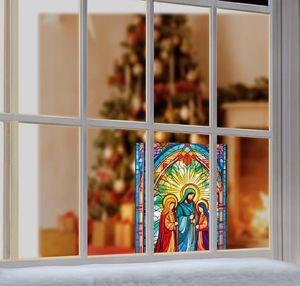 Premier Christmas stained Glass Tabletop Decor B/O Lit Nativity Scene Stained Glass Tabletop Decoration – 28 x 21cm