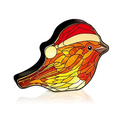 Premier Christmas stained Glass Tabletop Decor B/O Lit Robin Stained Glass Sculpture – 22 x 30cm