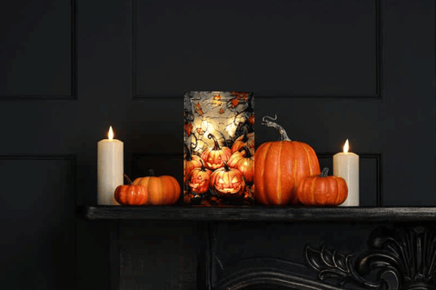 Festive Halloween Lit Decor B/O Lit Stained Glass Pumpkins Decoration - 21cm