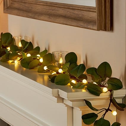 Premier Christmas Garlands Battery Operated Lit Eucalyptus Garland – 1.8m, 35 Warm White LEDs