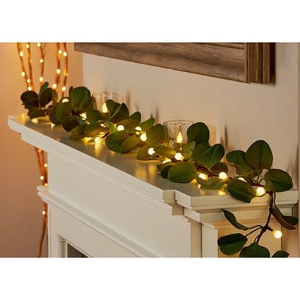 Premier Christmas Garlands Battery Operated Lit Eucalyptus Garland – 1.8m, 35 Warm White LEDs