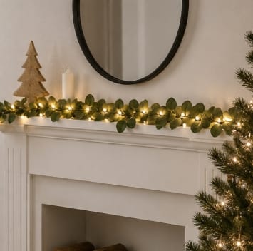 Premier Christmas Garlands Battery Operated Lit Eucalyptus Garland – 1.8m, 35 Warm White LEDs