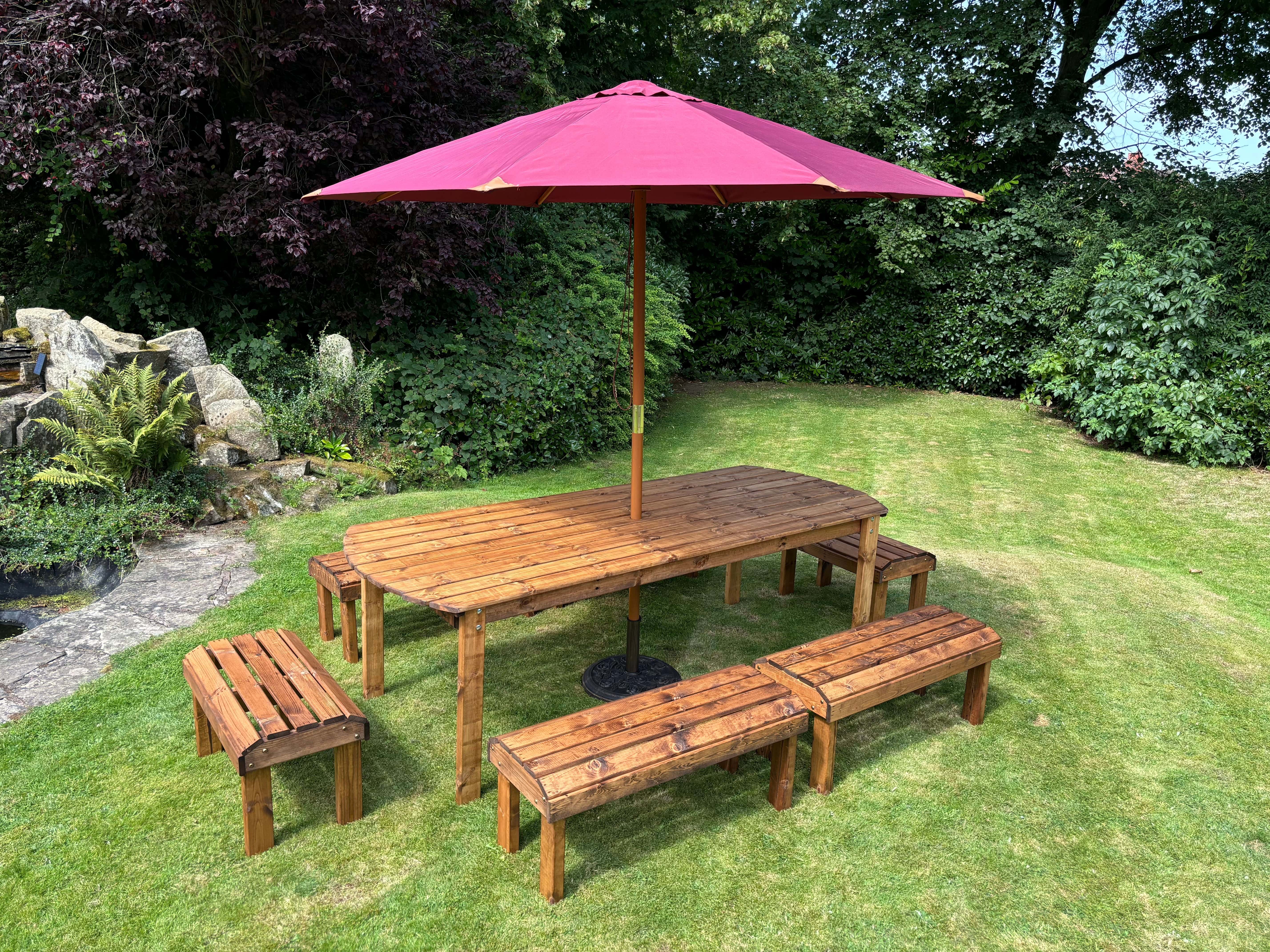 Charles Taylor HB300B - Knights Ten Seater Table Set Burgundy Parasol