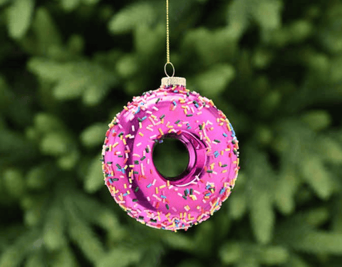 Festive Glass Hanging Christmas Decoration Chocolate Glass Doughnut Hanging Decoration – 9cm