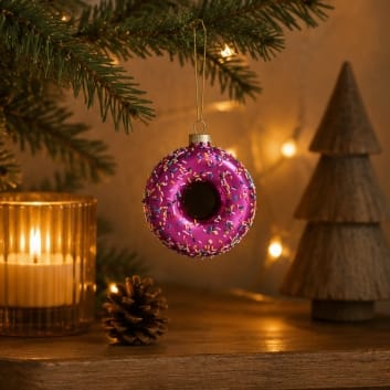 Festive Glass Hanging Christmas Decoration Chocolate Glass Doughnut Hanging Decoration – 9cm