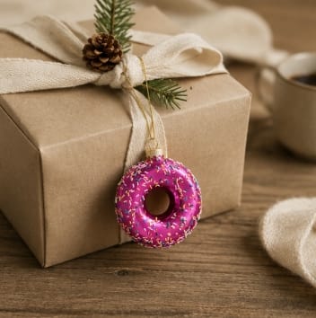 Festive Glass Hanging Christmas Decoration Chocolate Glass Doughnut Hanging Decoration – 9cm