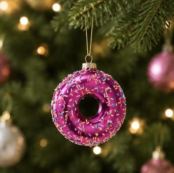 Festive Glass Hanging Christmas Decoration Chocolate Glass Doughnut Hanging Decoration – 9cm