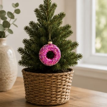 Festive Glass Hanging Christmas Decoration Chocolate Glass Doughnut Hanging Decoration – 9cm