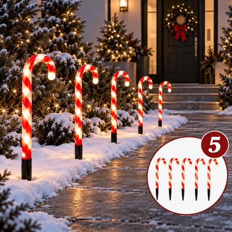 Shatchi Candy Cane Outdoor Lights Set of 5 B/O Red