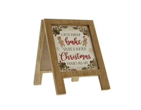Festive Wooden Christmas Standing Decoration Double Sided Wooden Gingerbread Standing Board – 20cm