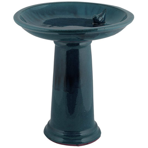 Fallen Fruits Bird Feeders Fallen Fruits Ceramic Bird Bath On Pedestal - Blue