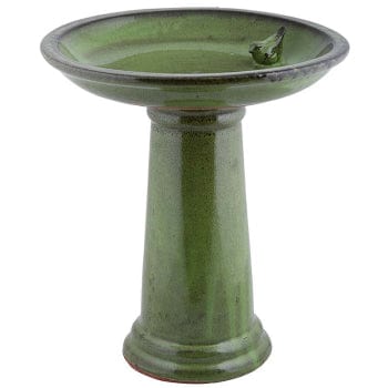 Fallen Fruits Bird Feeders Fallen Fruits Ceramic Bird Bath On Pedestal - Green