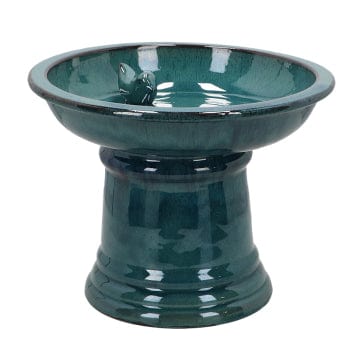 Fallen Fruits Bird Feeders Fallen Fruits Ceramic Bird Bath On Pedestal, Small - Blue