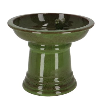 Fallen Fruits Bird Feeders Fallen Fruits Ceramic Bird Bath On Pedestal, Small - Green