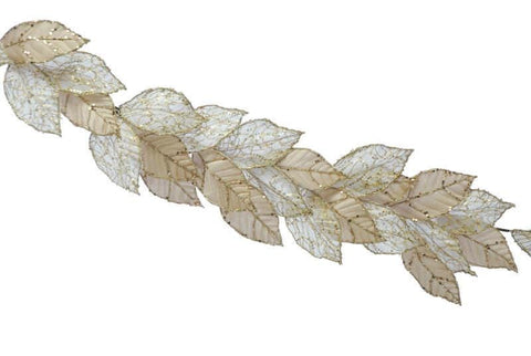 Festive Garlands Xmas Festive 118cm Champagne with Gold Glitter and Leaf Garland