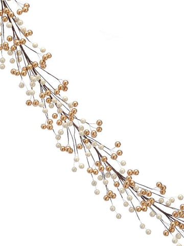 Festive Garlands Xmas Festive 130cm Gold White Berry Garland with Ice Glitter