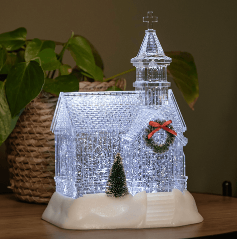 Festive 23cm Lit Swirling Glitter Church
