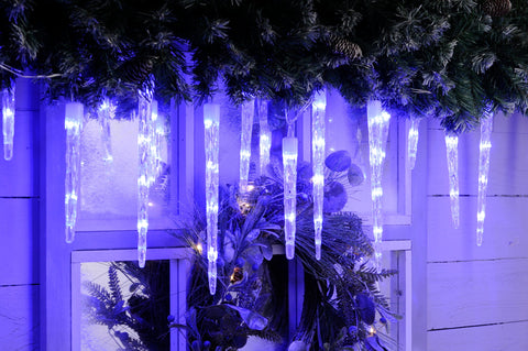 Festive String Lights Christmas Festive 24 Icicle Lights White & Blue 72L