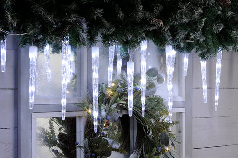Festive String Lights Christmas Festive 24 Icicle Lights White & Blue 72L